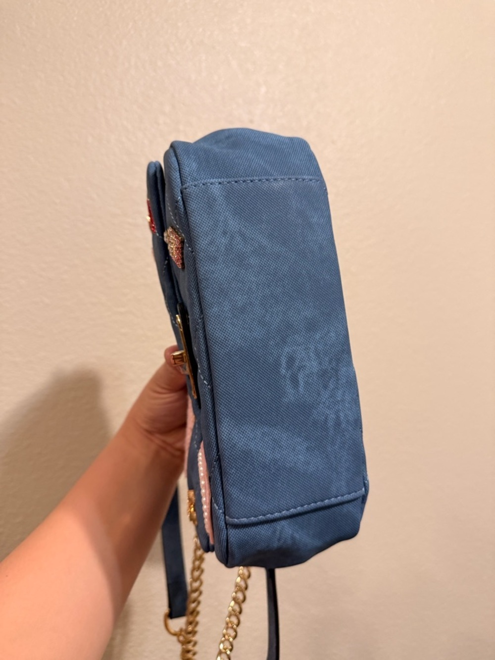 ALDO Blue 'Amour' Embellished Quilted Denim Shoulder Bag - Picture 3 of 8